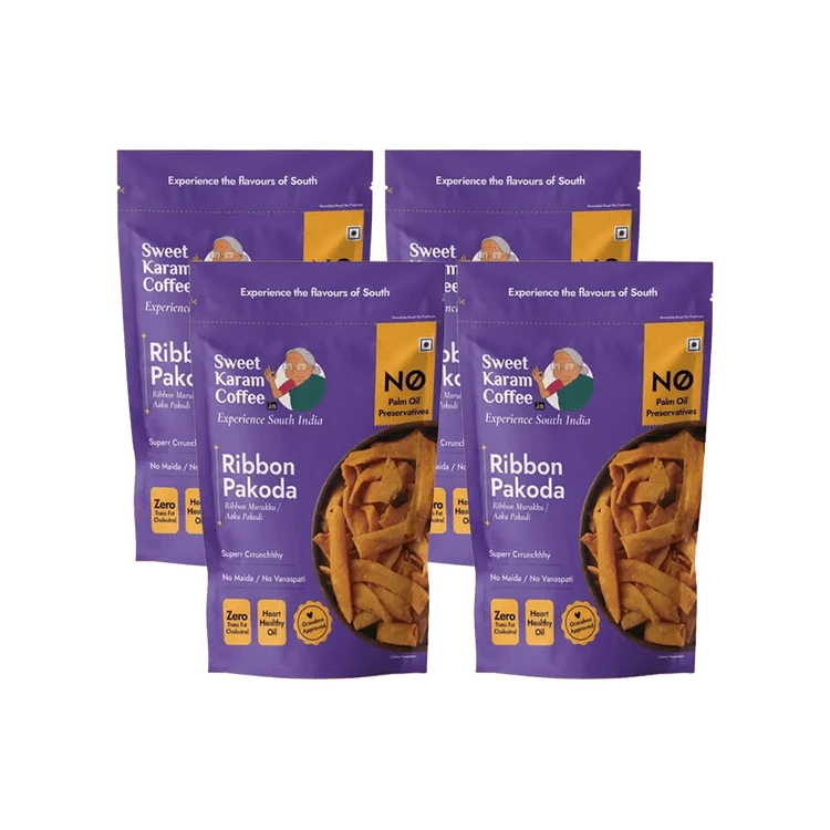 Sweet Karam Coffee Ribbon Pakoda / Murukku Namkeen, - No Palm Oil - Pack of 4