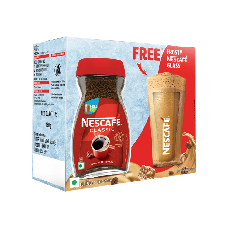 Nescafe Classic Instant Coffee Powder - Free Frosty Cafe Glass