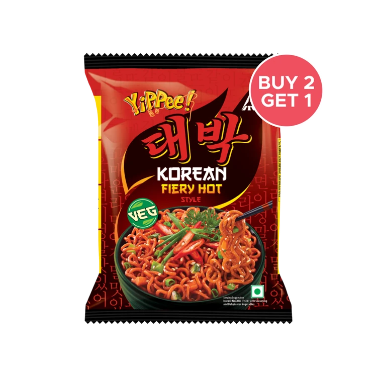 Yippee Korean Fiery Hot Style Veg Noodles - Buy 2 Get 1 Free