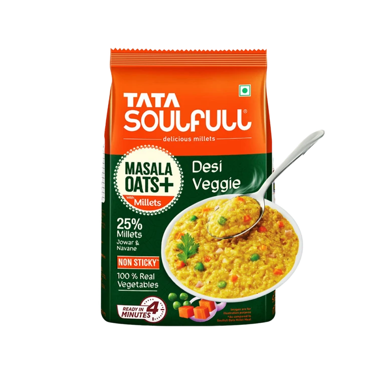 Tata Soulfull Desi Veggie Masala Oats With 25% Millets, Non Sticky