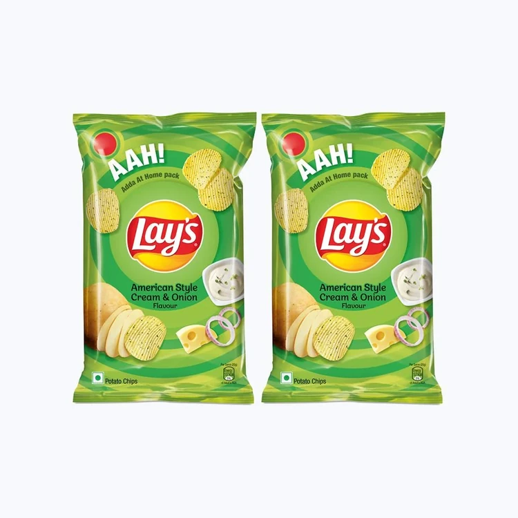 Lay's American Style Cream & Onion Flavour Potato Chips - Pack of 2