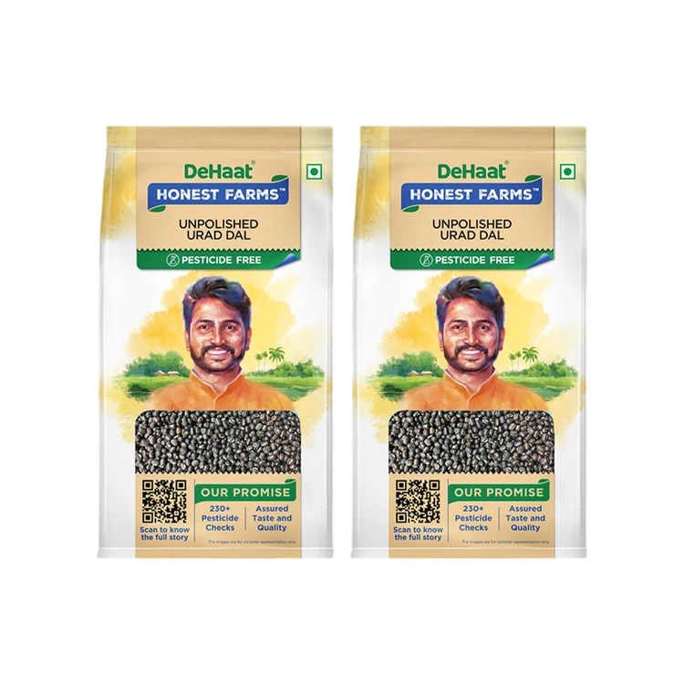 Dehaat Honest Farms Pesticide-Free Urad Dal (Chilka) Kali Unpolished - Pack of 2 (Nashaka Itada Uddina Bele (Chilka))