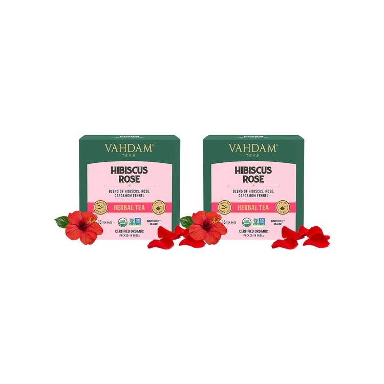 Vahdam Hibiscus Rose Herbal Tea Bags - Pack of 2