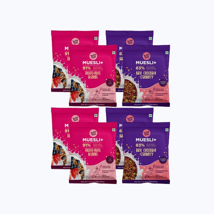 Yoga Bar Dark Chocolate + Cranberry & Fruit + Nuts & Seeds Muesli - Pack of 2