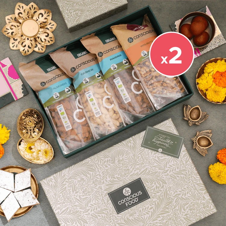 Conscious Food Festive Celebration Dry Fruits Gift Pack - Pack of 2 (Dry Fruits Udugore Pack)
