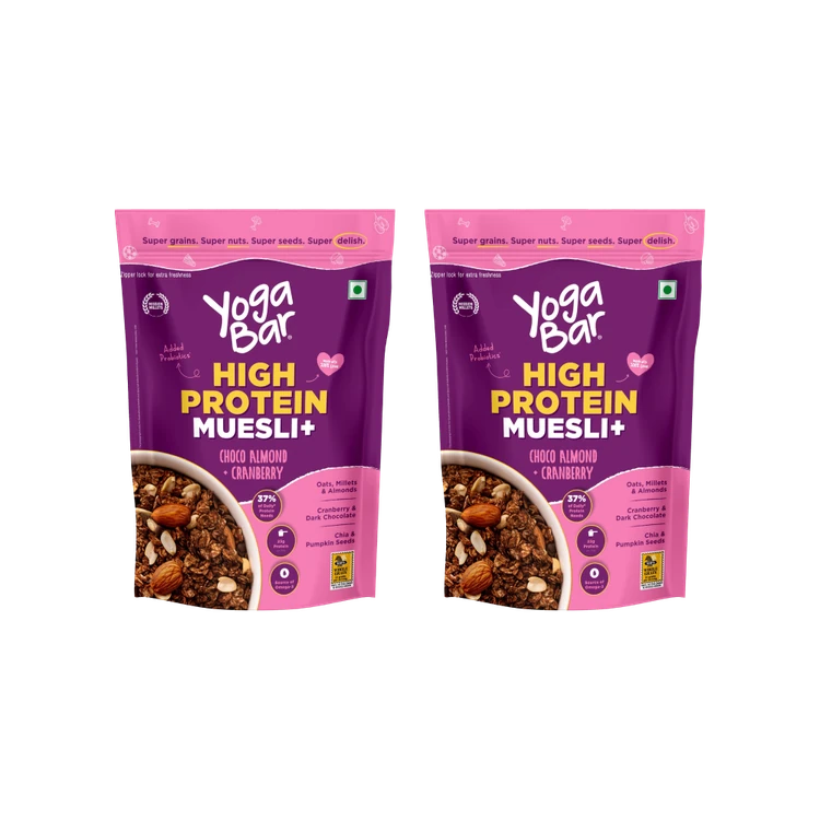 Yoga Bar High Protein Muesli (Choco Almond & Cranberry) with Probiotics - Pack of 2