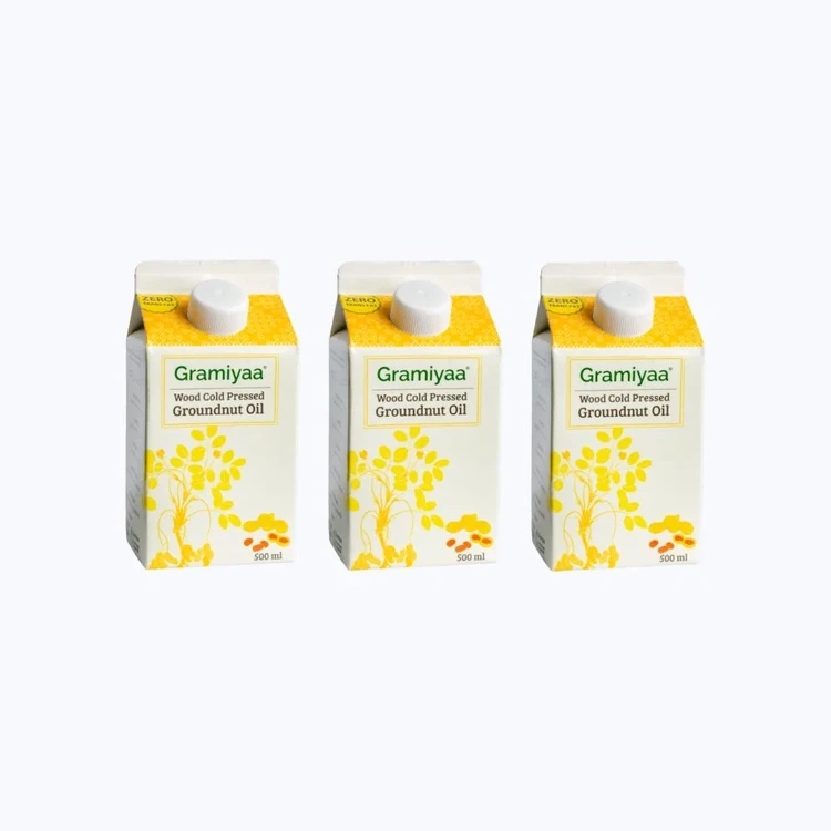 Gramiyaa Wood Cold Pressed Groundnut Oil - 500 ml - Pack of 3 (Cold Pressed Kadale Enne)