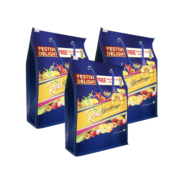 Real Greetings Festive Beverage Gift Pack - Free Real Fruit Power 180 ml - Pack of 3