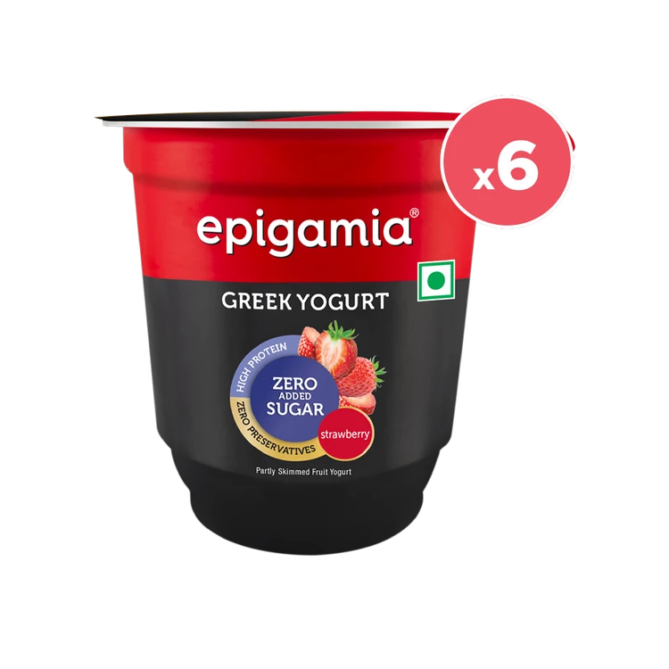 epigamia Strawberry Yogurt (No Added Sugar) - Pack of 6