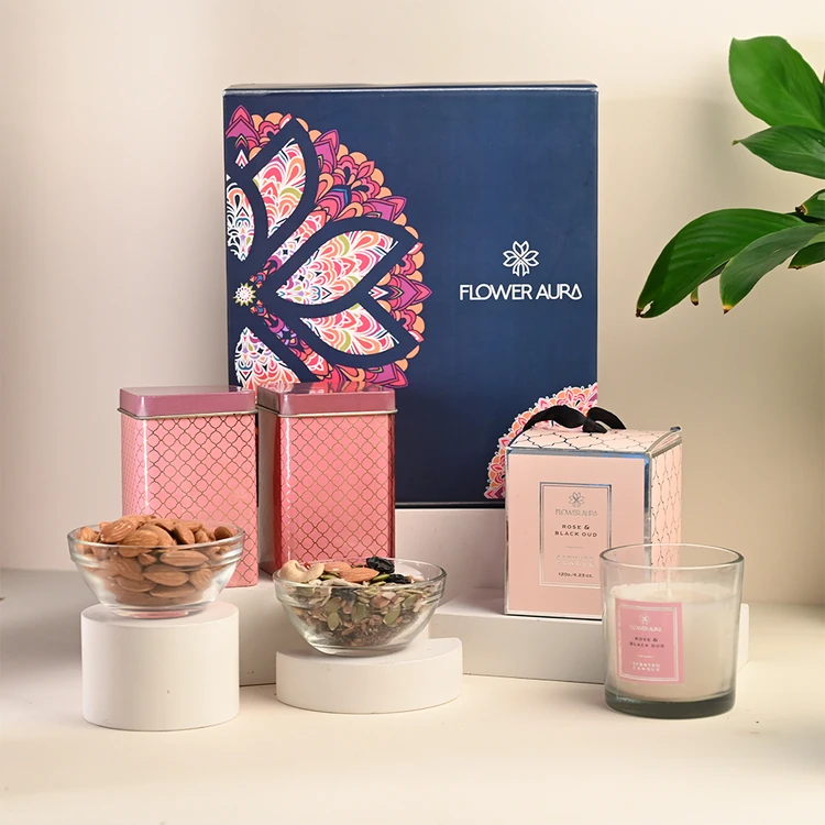 FlowerAura Dry Fruits & Candles Gift Box