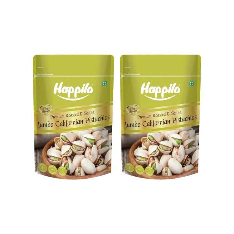 Happilo Jumbo Californian Roasted & Salted Pistachios - Pack of 2 (Pista)