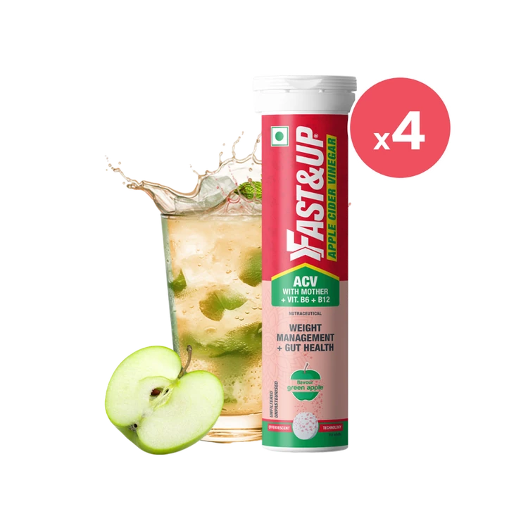 Fast&Up Weight Loss Apple Cider Vinegar Effervescent Tablets (Green Apple Flavour) - Pack of 4