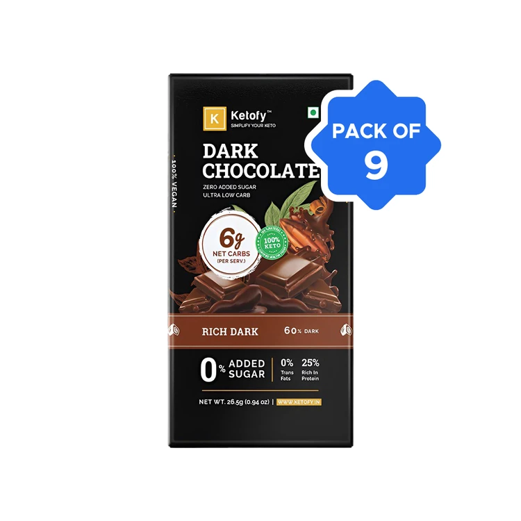 Ketofy Dark Chocolate Bar (Sugar Free) - Pack of 9