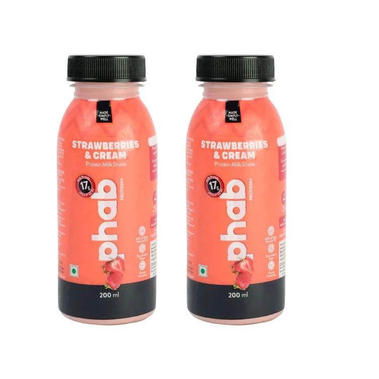 Phab 18g Protein Protein Milkshake - Strawberries & Cream (No Added Sugar) - Pack of 2