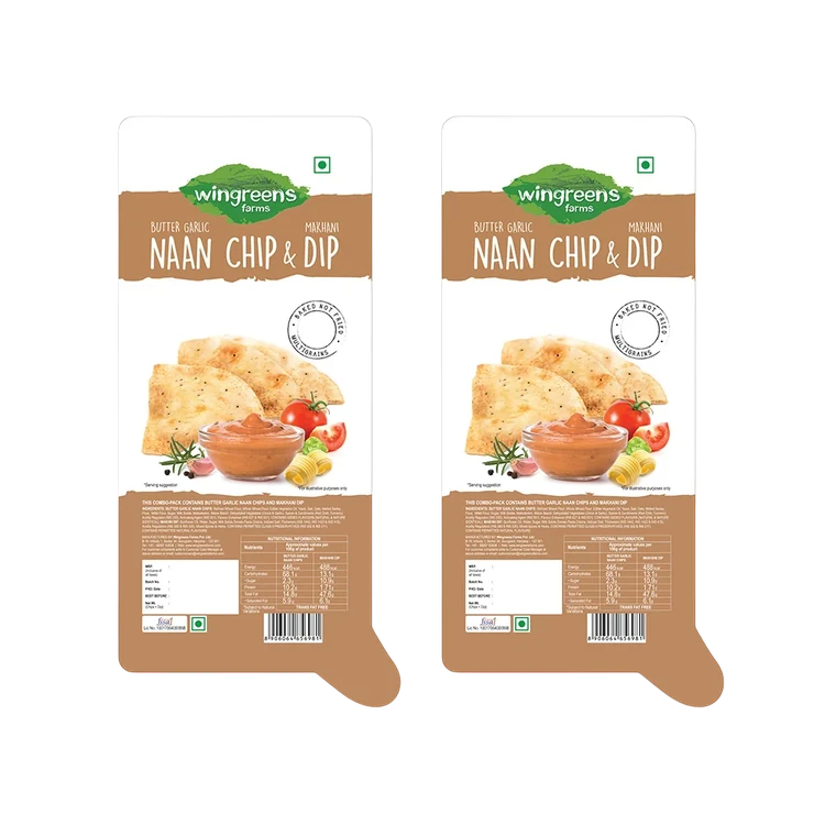 Wingreens Farms Butter Garlic Naan Chips with Makhani Dip - Pack of 2