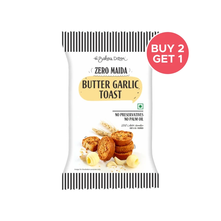 The Baker's Dozen Zero Maida Butter Garlic Toast, Whole Wheat - Buy 2 Get 1 Free