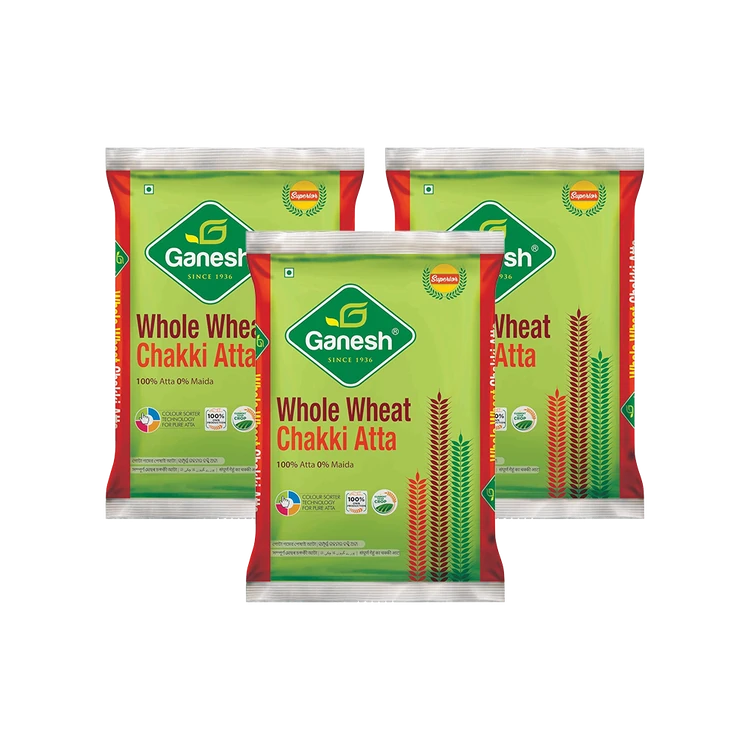 Ganesh Whole Wheat Chakki Atta - Pack of 3 (Godihittu)
