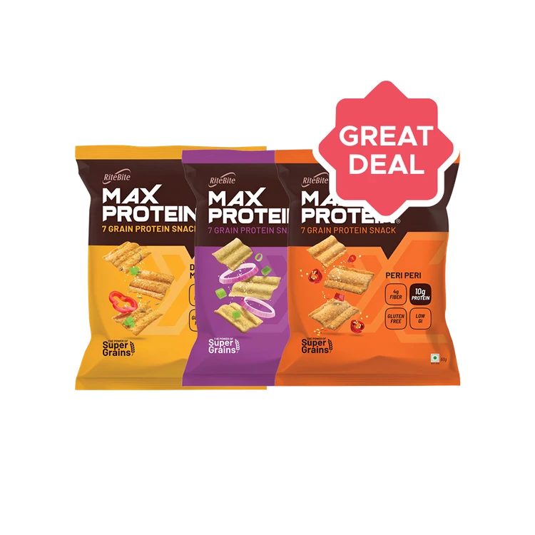 RiteBite Max Protein Desi Masala Chips +  Max Protein Cream & Onion Chips +  Max Protein Peri Peri Chips Combo