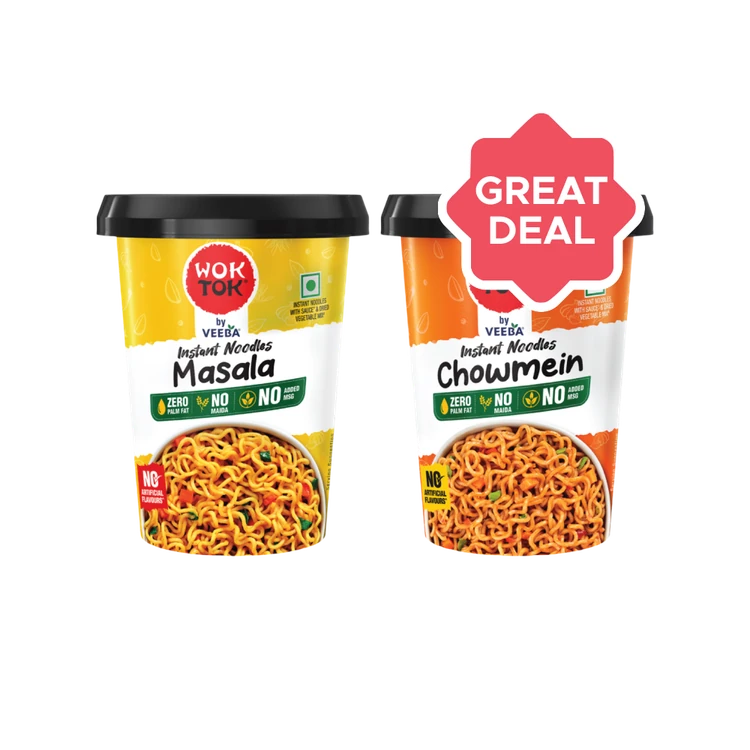Wok Tok by Veeba Masala Instant Cup Noodles +  Chowmein Instant Cup Noodles Combo