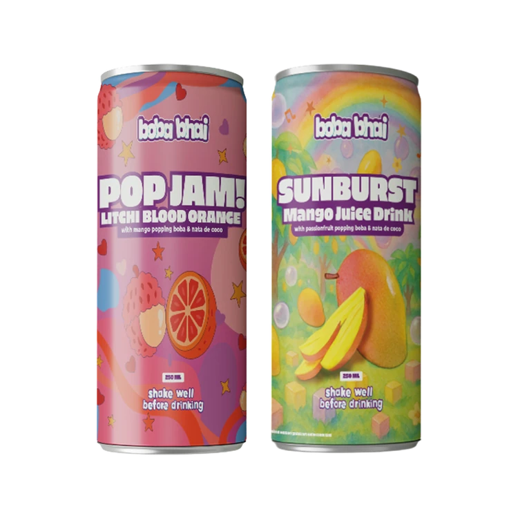 Boba Bhai Sunburst Mango Passion Fruit Drink with Popping Boba & Nata De Coco +  Bubble Tea (Litchi Blood Orange) Combo