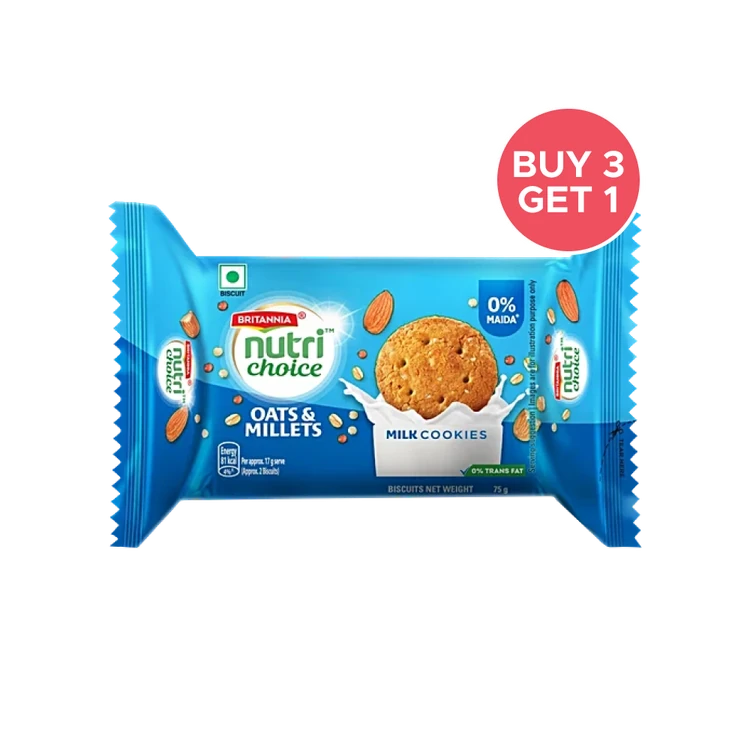 Britannia NutriChoice Almond Oats Glucose & Milk Biscuits - Buy 3 Get 1 Free