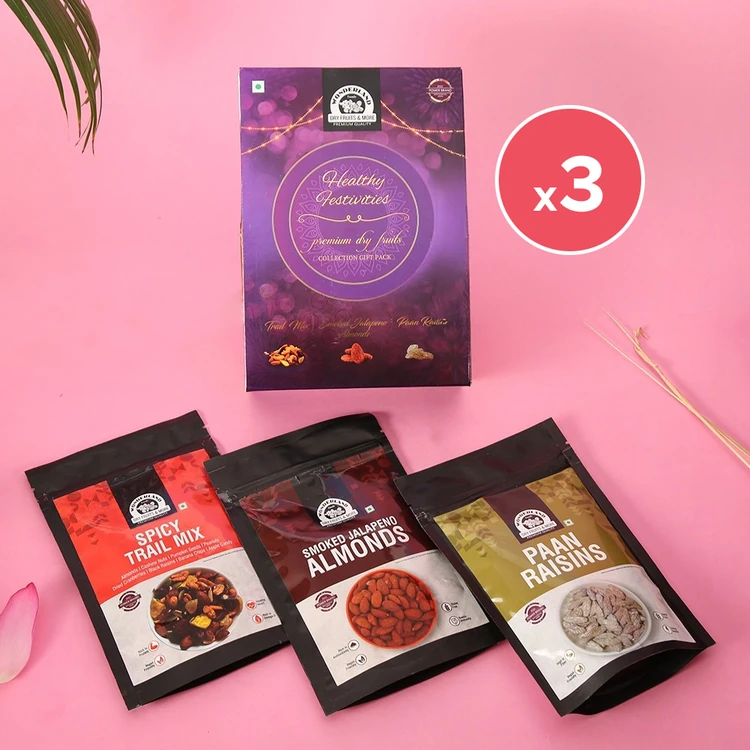 Wonderland Foods Premium Dry Fruits Gift Pack (Healthy Festivities) - Pack of 3 (Dry Fruits Udugore Pack)