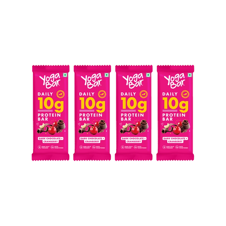Yoga Bar 10 g Dark Chocolate & Cranberry Protein Bar - Pack of 4