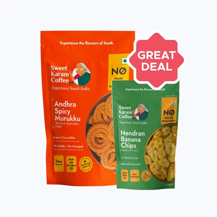 Sweet Karam Coffee Andhra Spicy Murukku +  Nendran Banana Chips Combo