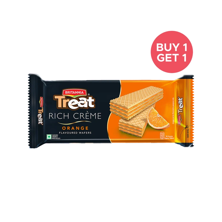 Britannia Treat Rich Creme Orange Flavoured Wafers - Buy 1 Get 1 Free