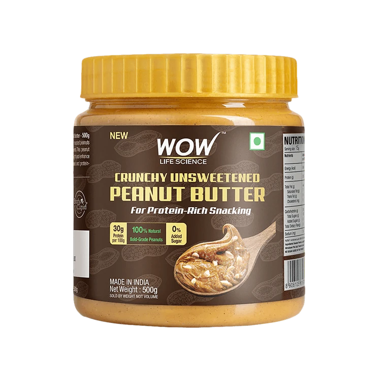 WOW Life Science Unsweetened Crunchy Peanut Butter