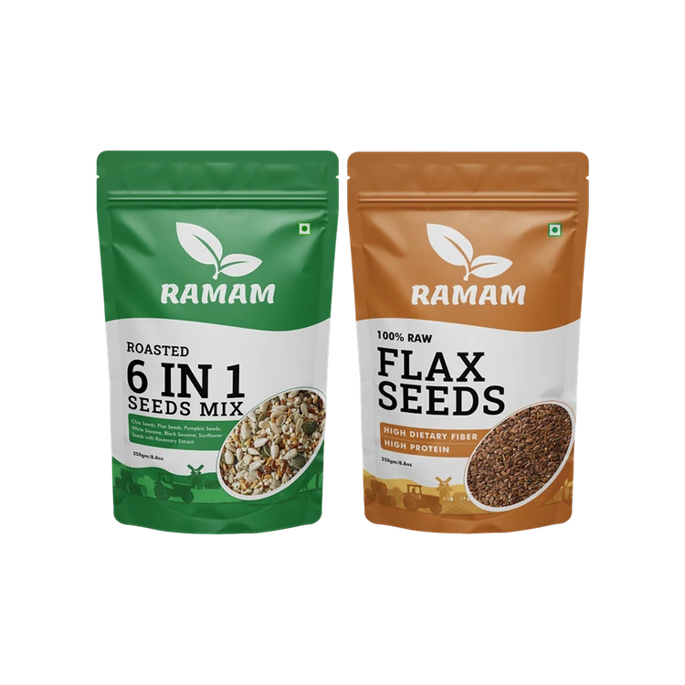 Ramam Group Roasted 6 in 1 Seeds Mix and Raw Flax Seeds