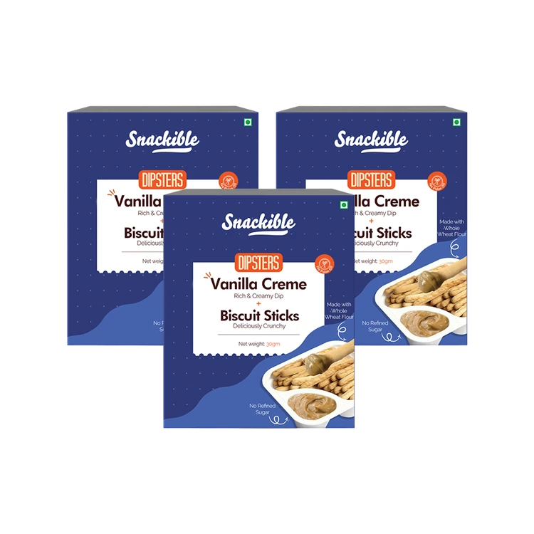 Snackible Dipsters Vanilla Creme Dip with Biscuit Sticks - Pack of 3