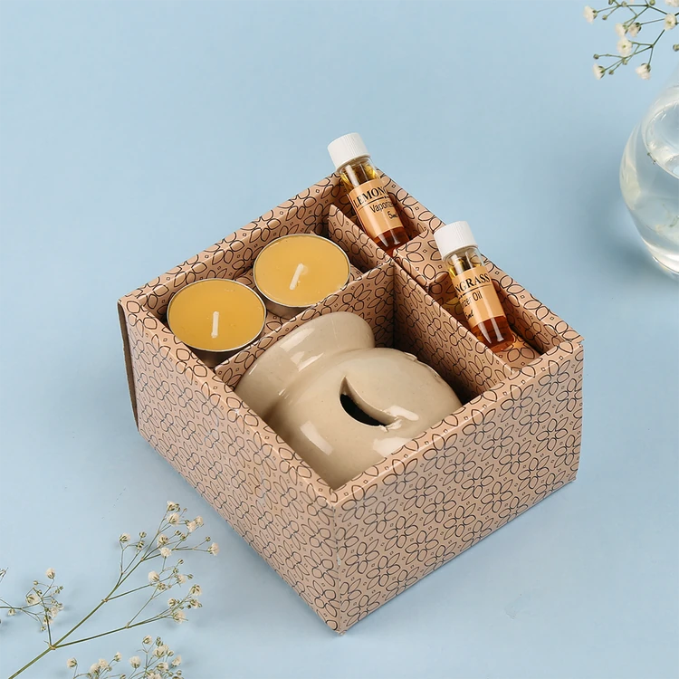Auradecor Ceramic Diffuser Gift Set (Lemon Aroma, Cream)