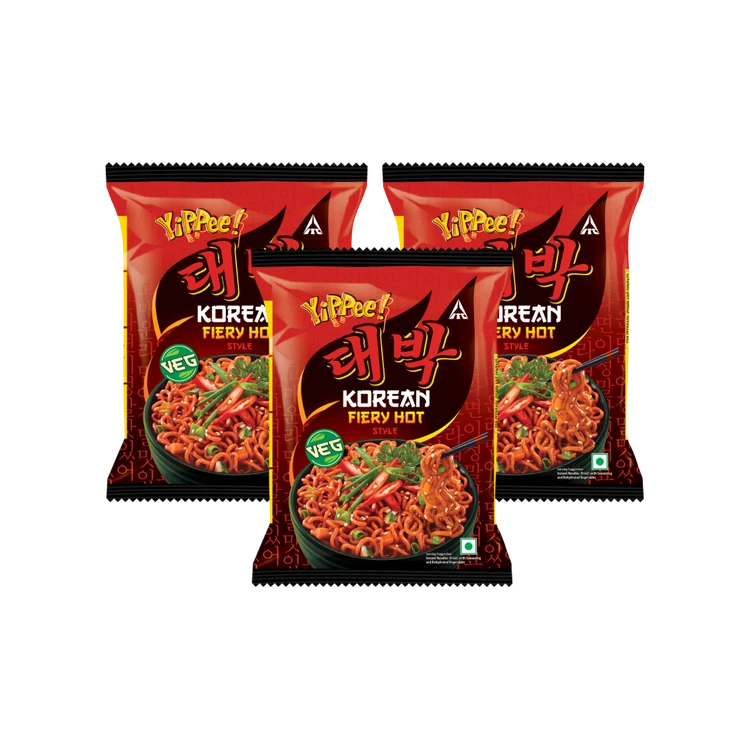Yippee Korean Fiery Hot Style Veg Noodles - Pack of 3