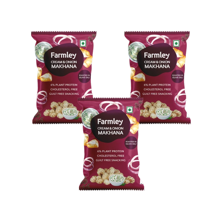 Farmley Cream & Onion Roasted Flavoured Makhana Roasted In Olive Oil - Pack of 3