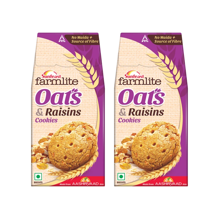 Sunfeast Farmlite Oats with Raisins Cookies - Pack of 2