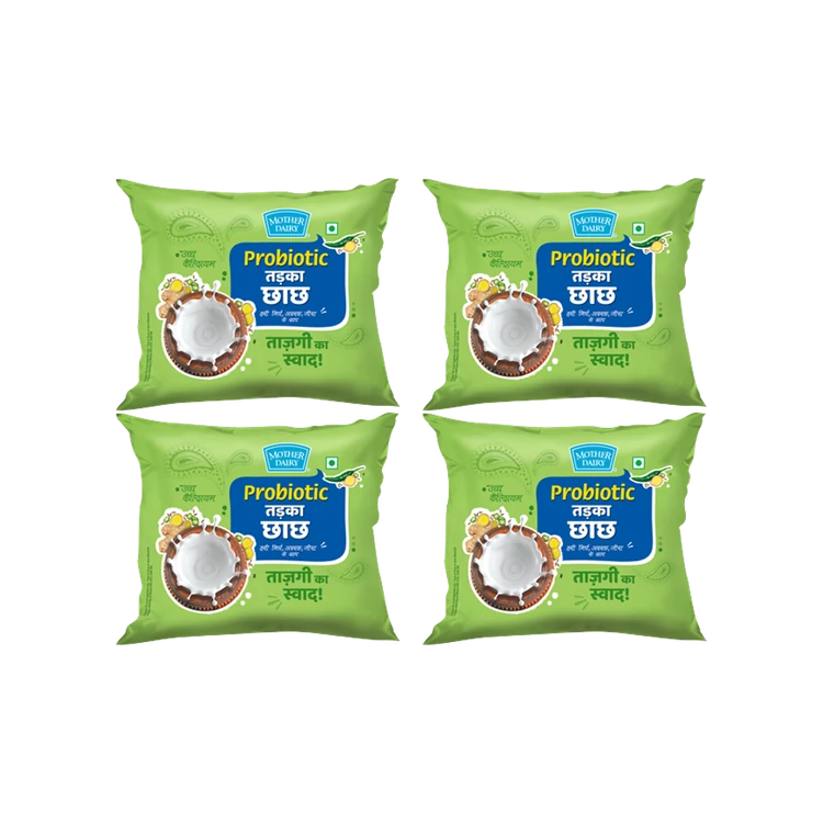 Mother Dairy Probiotic Tadka Salted Buttermilk - Pack of 4