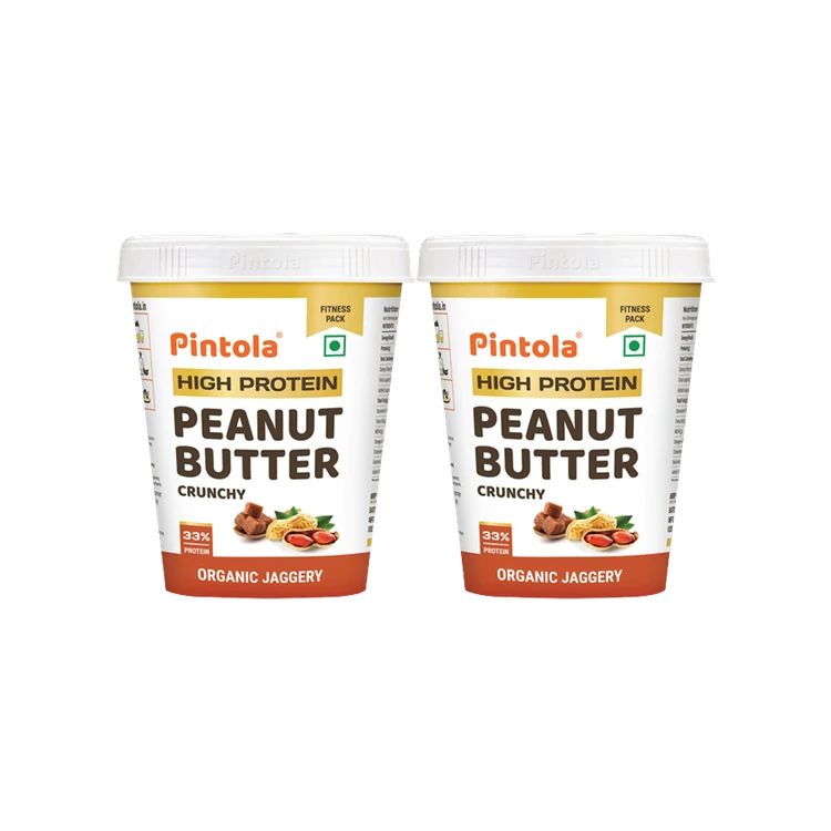 Pintola High Protein Organic Jaggery Crunchy Peanut Butter - Pack of 2