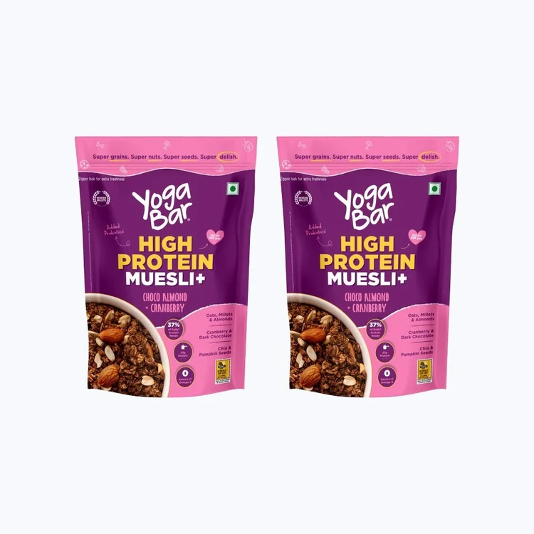 Yoga Bar High Protein Muesli (Choco Almond & Cranberry) with Probiotics - Pack of 2