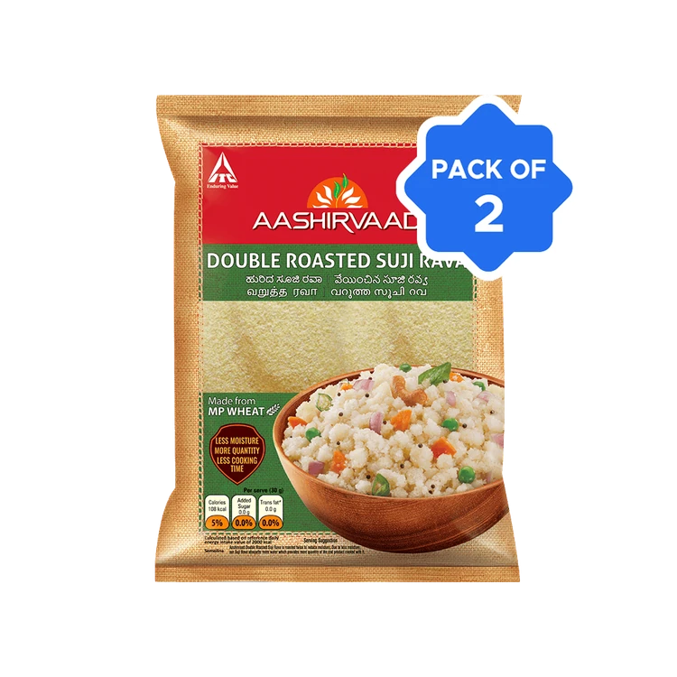Aashirvaad Double Roasted Sooji Rava - Pack of 2 (Hurida Rave)