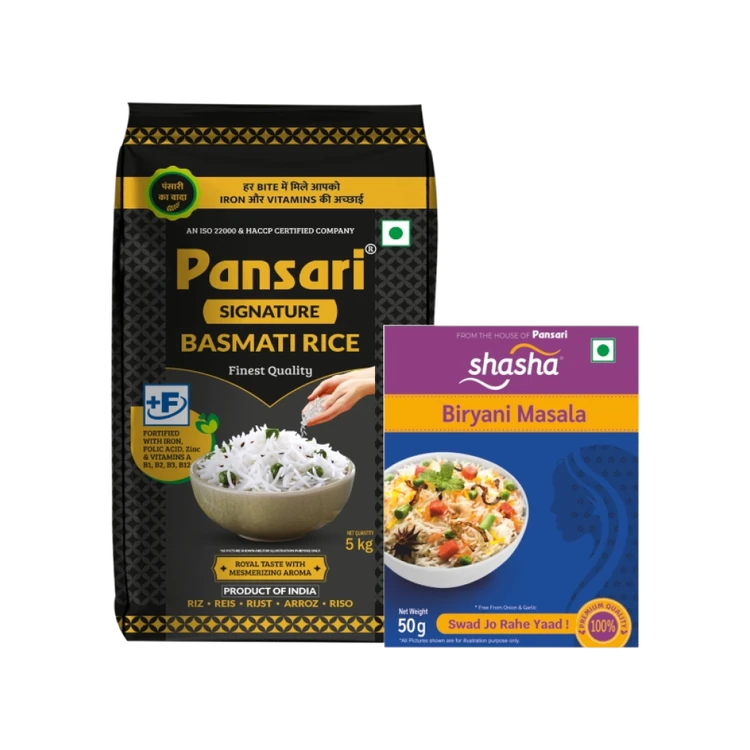 Pansari Signature Super Premium Biryani Basmati Rice with Free Biryani Masala 50g (Extra Long Grain) - Free Shasha Biryani Masala 50 g Inside (Basmati Akki)