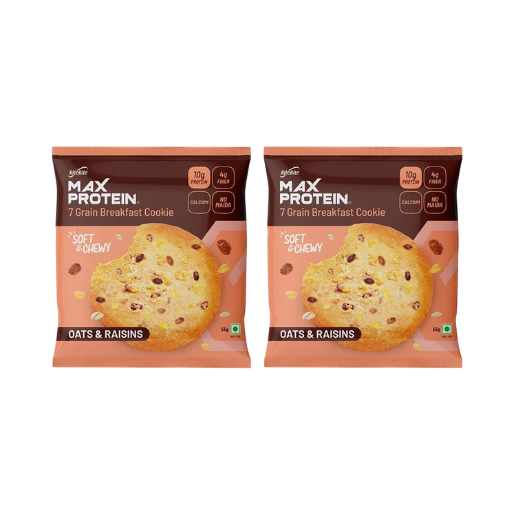 RiteBite Max Protein No Maida 7 Grains Oats & Raisins 10 g Protein Cookies - Pack of 2