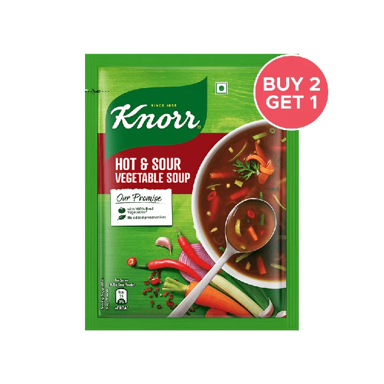 Knorr Hot & Sour Vegetable Soup with No Added Preservatives - Buy 2 Get 1 Free