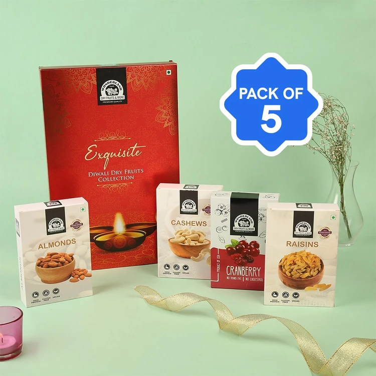 Wonderland Foods Exquisite Diwali Dry Fruits Gift Pack - Pack of 5 (Dry Fruits Udugore Pack)