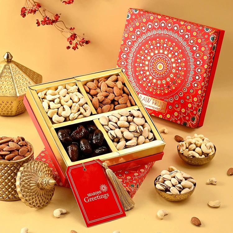 RawFruit A Hyperfoods Brand Red Mandala Dry Fruits Gift Pack