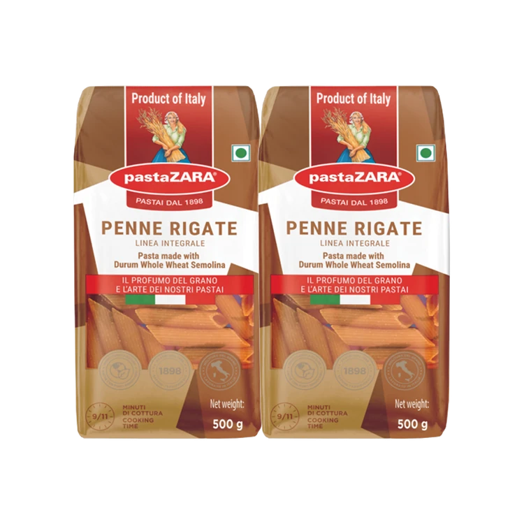 pastaZara Whole Wheat Penne Rigate Pasta - Pack of 2