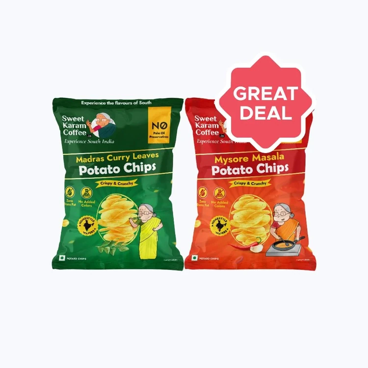 Sweet Karam Coffee Madras Curry Leaves Potato Chips +  Mysore Masala Potato Chips Combo