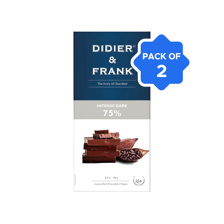 Didier & Frank 75% Intense Dark Chocolate Bar - Pack of 2