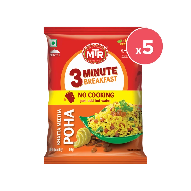 MTR 3 Minute Khatta Meetha Poha Breakfast Mix - Pack of 5