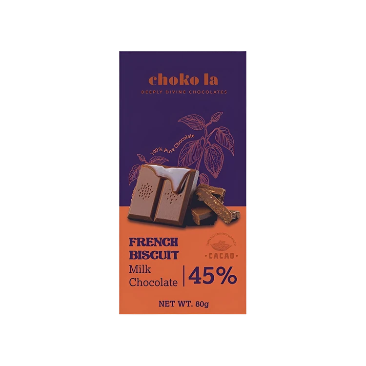 Choko La 45% French Biscuit Milk Chocolate Bar